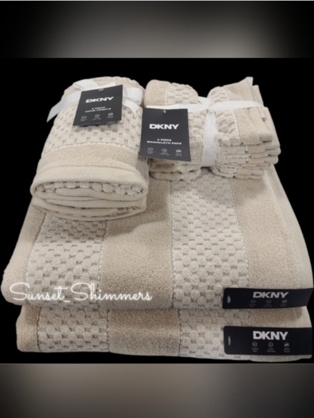 8pc DKNY Zero Twist Quick Dry Striped Cream Tan Bath Hand Washcloth Towel Set